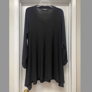 Sympli Black V Neck Long Sleeve Tunic Top Lagenlook EUC